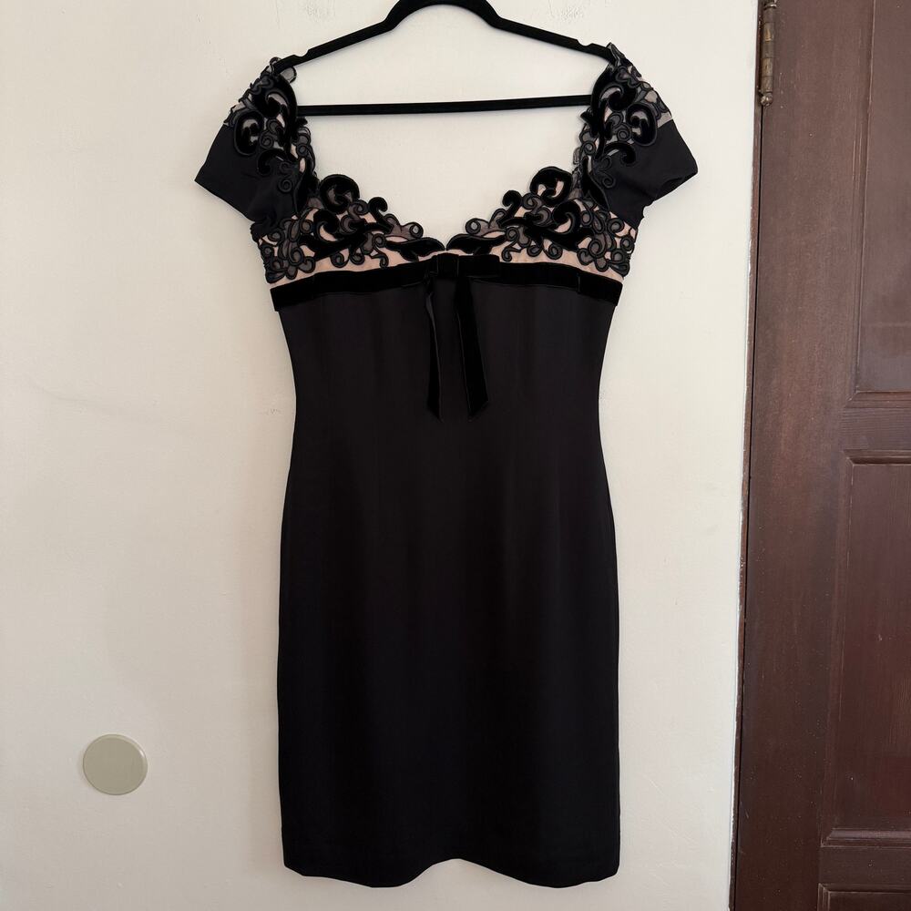 Y2K Vintage Nougat Black Silk Cocktail Dress with Sweetheart Swirl Neck Small
